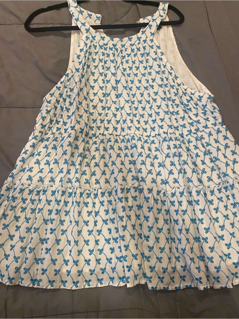 torrid White Tank with Sky Blue Floral Embroidery